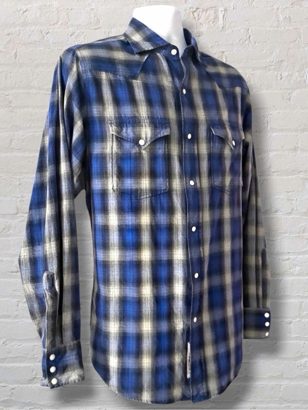 Daniel Cremieux Premium Denim Plaid Pearl Button Down Western Shirt - Size M
